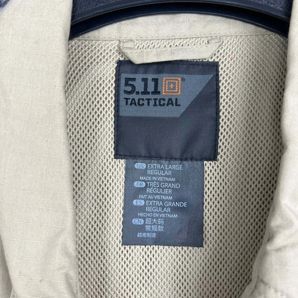 5.11 Tactical Button Up Cargo Work Shirt Men XL Tan Short Sleeve Ripstop